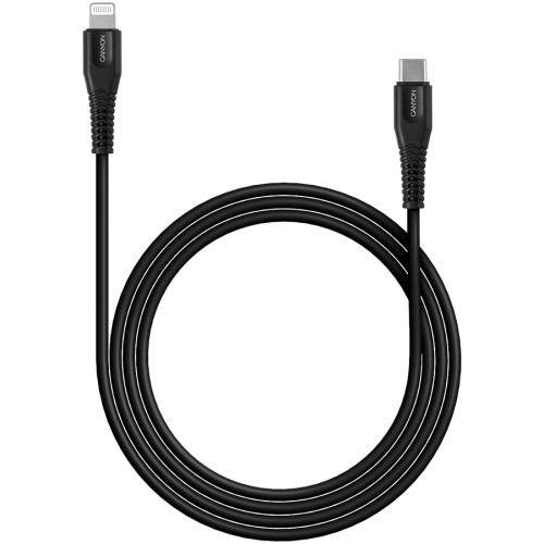 CANYON MFI-4 Type C Cable To MFI Lightning for Apple, PVC Mouling,Function：with full feature( data transmission and PD charging) Output:5V/2.4A , OD:3.5mm, cable length 1.2m, 0.026kg,Color:Black image 2