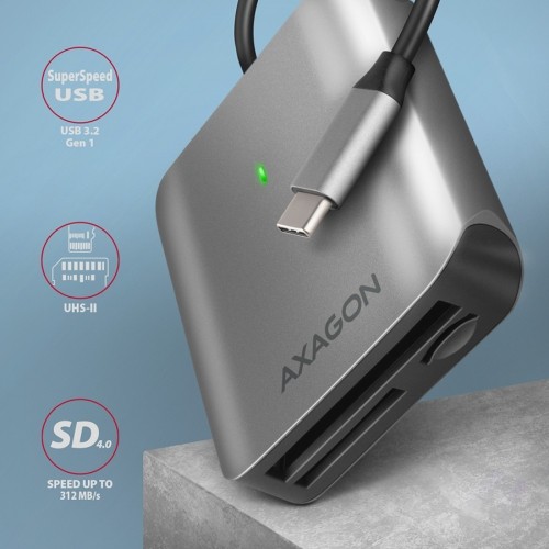 Axagon Aluminum high-speed USB-C 3.2 Gen 1 memory card reader. 3 slots, UHS-II. image 2