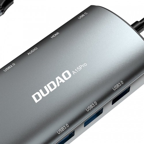 Dudao 11w1 multifunctional HUB USB Typ C - USB Type C PD 60 W | HDMI | 3,5 mm mini jack | 1x USB 2.0 | SD - micro SD  card reader | VGA | RJ45 | 3x USB 3.2 Gen 1 grey (A15Pro grey) image 2