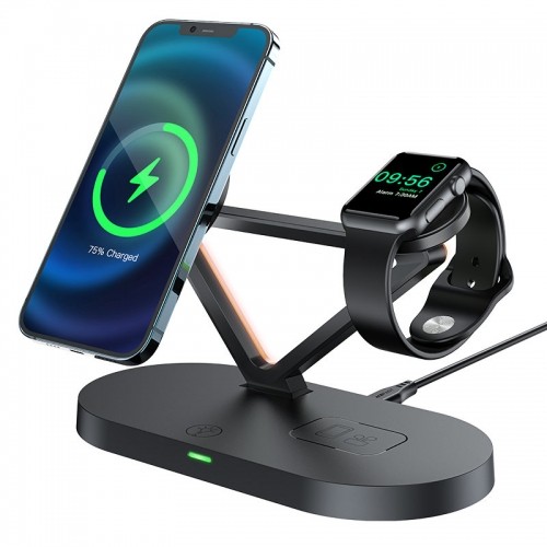 Acefast 15W Qi Wireless Charger for iPhone (with MagSafe), Apple Watch and Apple AirPods Stand Holder Magnetic Holder Black (E9 black) image 2
