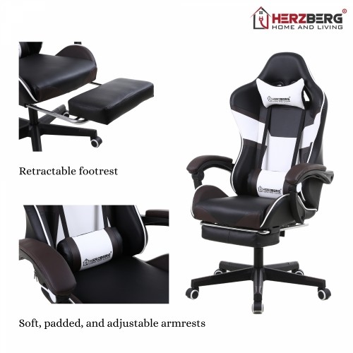 Herzberg Home & Living Herzberg HG-8082: Tri-color Gaming and Office Chair with T-shape Accent Coffee image 2