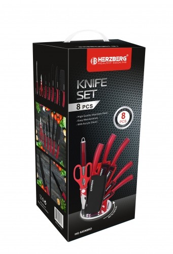 Herzberg Cooking Herzberg 8 Pieces Knife Set with Acrylic Stand - Red image 2