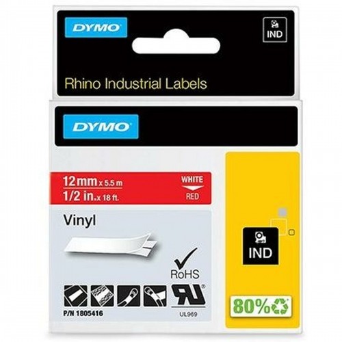 Laminēta lente iekārtu marķēšanai Rhino Dymo ID1-12 12 x 5,5 mm Sarkans Balts Vinila Pašlīpoši materiāli (5 gb.) image 2