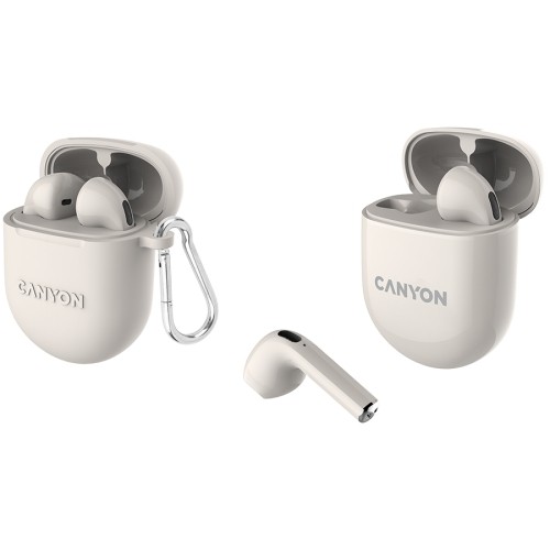 CANYON TWS-6, Bluetooth headset, with microphone, BT V5.3 JL 6976D4, Frequence Response:20Hz-20kHz, battery EarBud 30mAh*2+Charging Case 400mAh, type-C cable length 0.24m, Size: 64*48*26mm, 0.040kg, Beige image 2