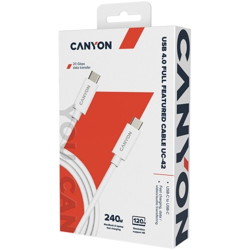 CANYON UC-42, cable, U4-CC-5A2M-E, USB4 TYPE-C to TYPE-C cable assembly 20G 2m 5A 240W(ERP) with E-MARK, CE, ROHS, white image 2
