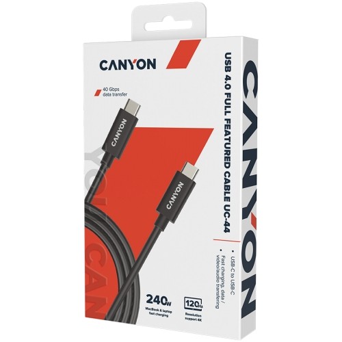 CANYON UC-44, cable, U4-CC-5A1M-E, USB4 TYPE-C to TYPE-C cable assembly 40G 1m 5A 240W(ERP) with E-MARK, CE, ROHS, black image 2