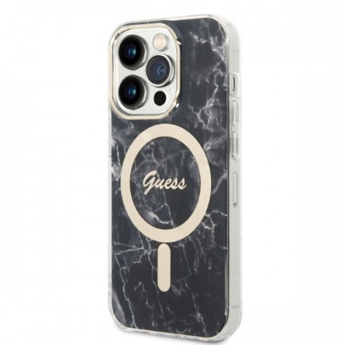 Zestaw Guess GUBPP14LHMEACSK Case+ Charger iPhone 14 Pro 6,1" czarny|black hard case Marble MagSafe image 2