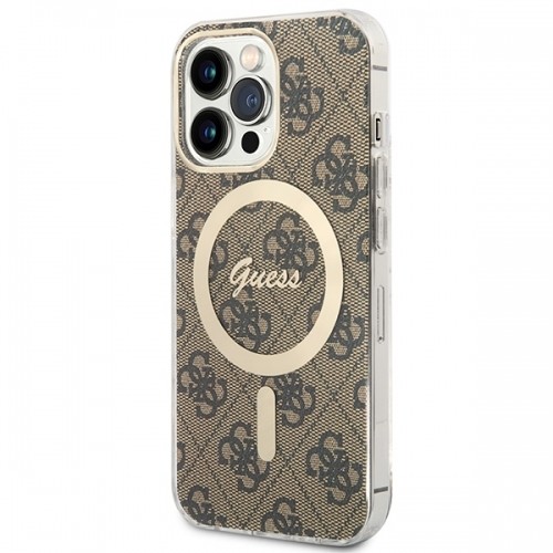 Zestaw Guess GUBPP13LH4EACSW Case+ Charger iPhone 13 Pro brązowy|brown hard case 4G Print MagSafe image 2