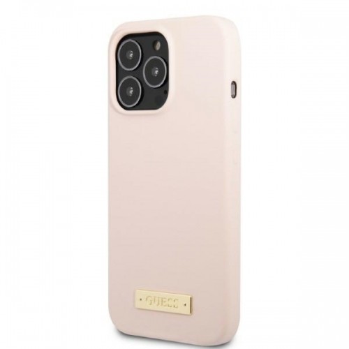 Guess GUHMP13LSPLP iPhone 13 Pro | 13 6,1" różowy|pink hard case Silicone Logo Plate MagSafe image 2