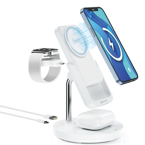 Forever MACS-100 magnetic wireless charging station with power bank white 5in1 image 2