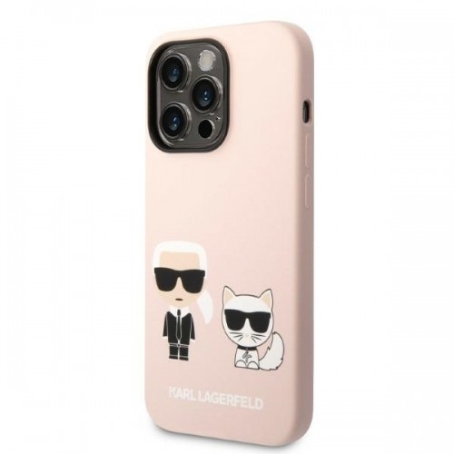 Karl Lagerfeld MagSafe Compatible Case Liquid Silicone Karl and Choupette for iPhone 14 Pro Pink image 2