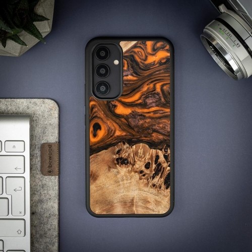 Wood and resin case for Samsung Galaxy A54 5G Bewood Unique Orange - orange and black image 2