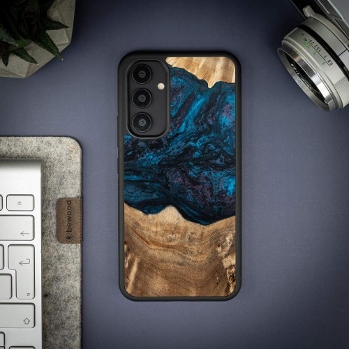 Wood and resin case for Samsung Galaxy A54 5G Bewood Unique Neptune - navy blue and black image 2