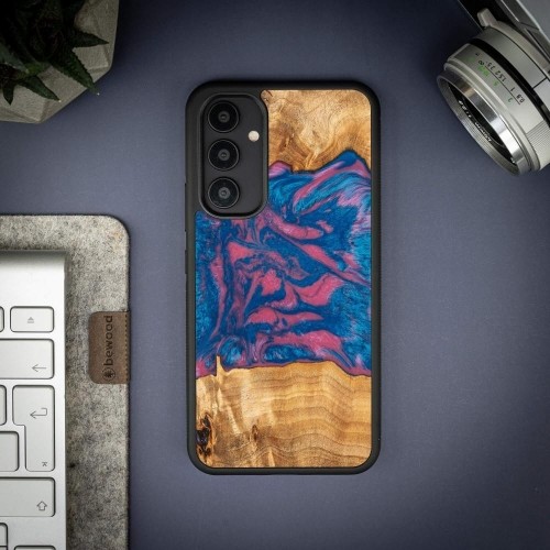 Wood and resin case for Samsung Galaxy A54 5G Bewood Unique Vegas - pink and blue image 2