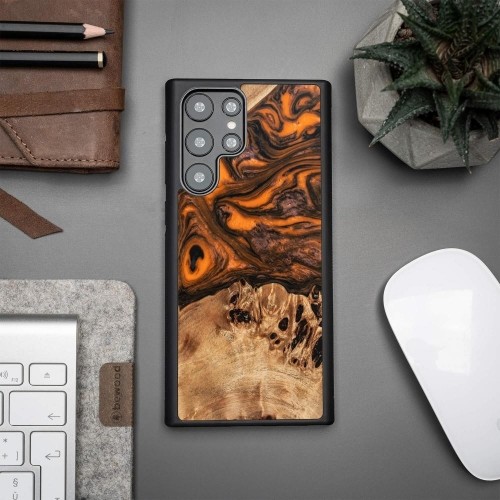 Wood and resin case for Samsung Galaxy S22 Ultra Bewood Unique Orange - orange and black image 2