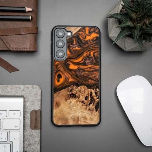 Wood and resin case for Samsung Galaxy S23 Plus Bewood Unique Orange - orange and black image 2