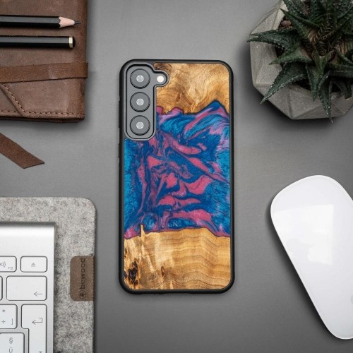 Wood and resin case for Samsung Galaxy S23 Plus Bewood Unique Vegas - pink and blue image 2
