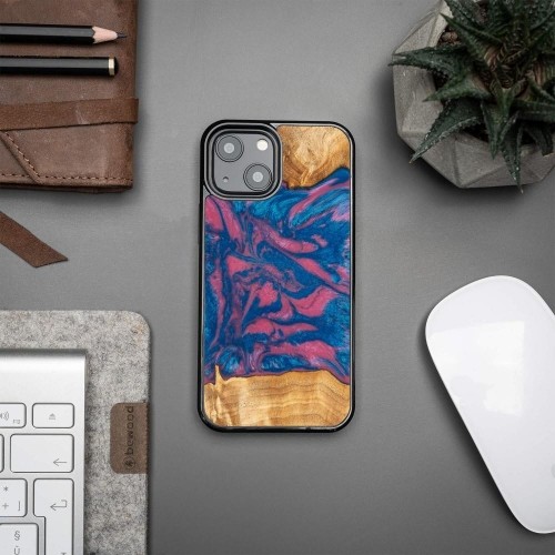 Wood and resin case for iPhone 13 Mini Bewood Unique Vegas - pink and blue image 2