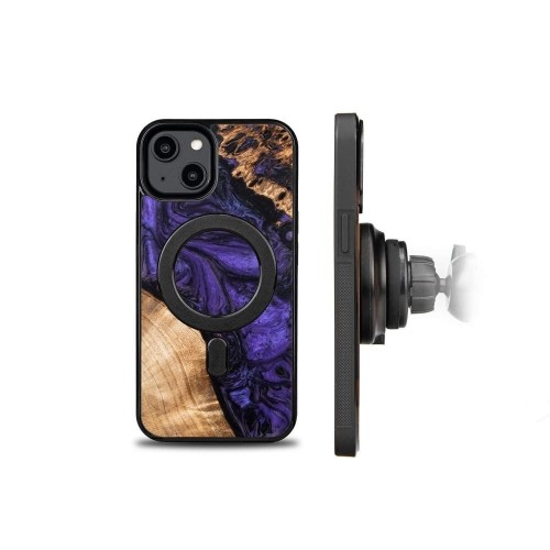 Wood and Resin Case for iPhone 14 MagSafe Bewood Unique Violet - Purple and Black image 2