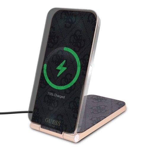 Guess Aluminum Desktop Wireless Magnetic Charger 2in1 4G Pattern Black image 2