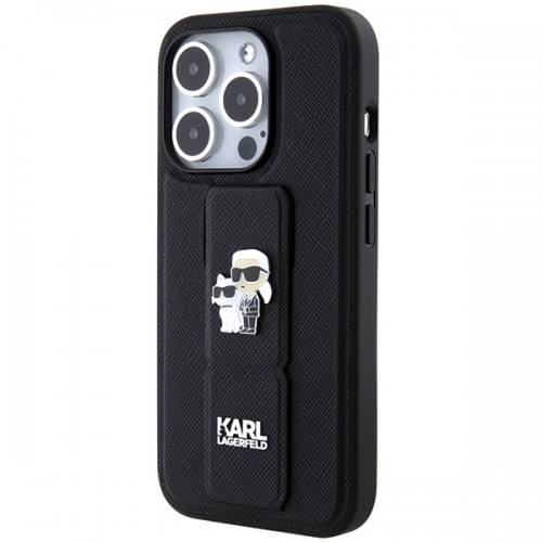 Karl Lagerfeld KLHCP13XGSAKCPK iPhone 13 Pro Max 6.7" czarny|black hardcase Gripstand Saffiano Karl&Choupette Pins image 2