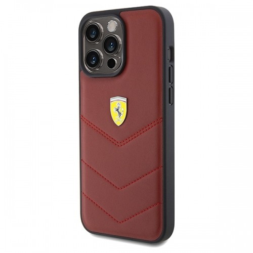 Ferrari FEHCP15XRDUR iPhone 15 Pro Max 6.7" czerwony|red hardcase Leather Stitched Lines image 2