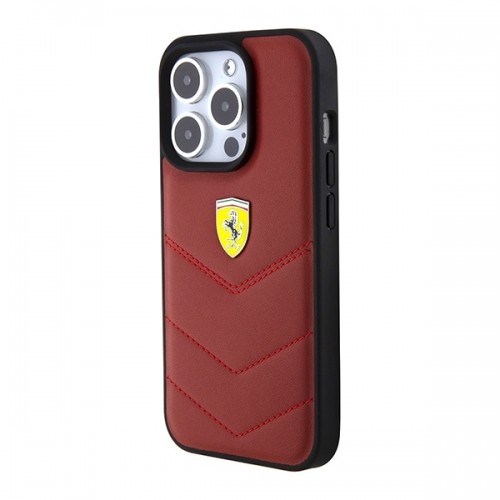 Ferrari FEHCP15LRDUR iPhone 15 Pro 6.1" czerwony|red hardcase Leather Stitched Lines image 2