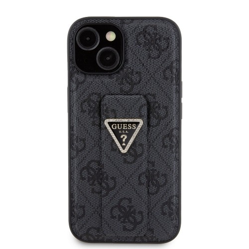 Guess PU Grip Stand 4G Strass Triangle Metal Logo Case for iPhone 15 Black image 2