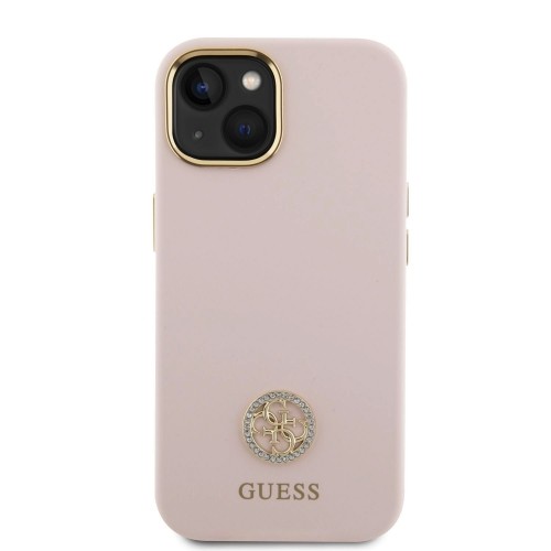 Guess Liquid Silicone 4G Strass Metal Logo Case for iPhone 15 Pink image 2