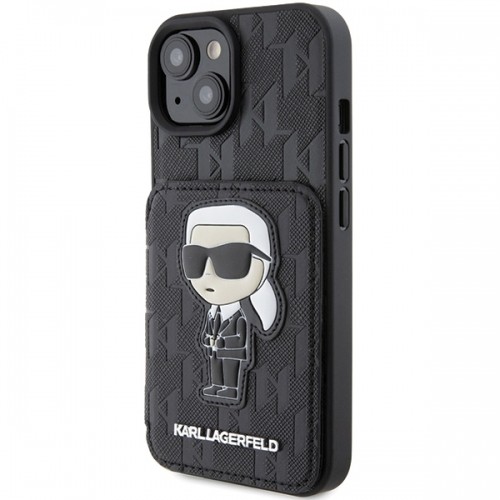 Karl Lagerfeld KLHCP15SSAKKNSCK iPhone 15 6.1" czarny|black hardcase Saffiano Cardslots and Stand Monogram Ikonik Patch image 2