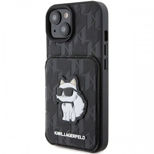 Karl Lagerfeld KLHCP15SSAKCNSCK iPhone 15 6.1" czarny|black hardcase Saffiano Cardslots and Stand Monogram Choupette image 2
