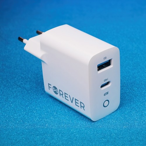 Forever GaN TC-06-65AC PD QC charger 1x USB-C 1x USB 65W white image 2