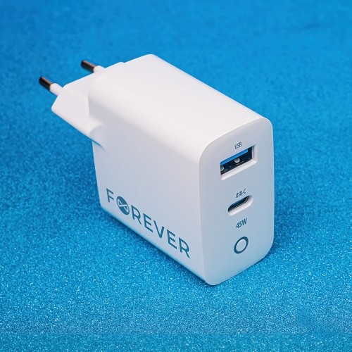 Forever TC-06-45AC GaN PD QC charger 1x USB-C 1x USB 45W white image 2
