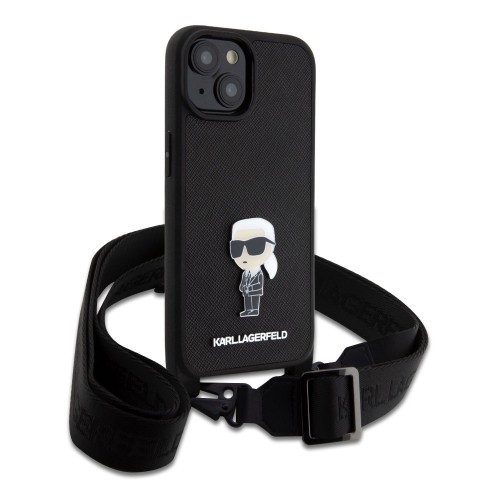 Karl Lagerfeld Saffiano Crossbody Metal Ikonik Case for iPhone 15 Black image 2