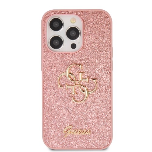 Guess PU Fixed Glitter 4G Metal Logo Case for iPhone 15 Pro Pink image 2