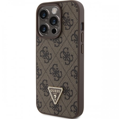Guess GUHCP15LP4TDPW iPhone 15 Pro 6.1" brązowy|brown hardcase Leather 4G Triangle Strass image 2