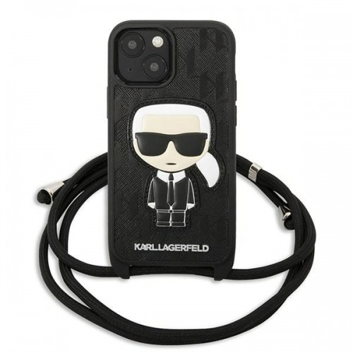 Karl Lagerfeld KLHCP13SCMNIPK iPhone 13 mini 5,4" hardcase czarny|black Leather Monogram Patch and Cord Iconik image 2