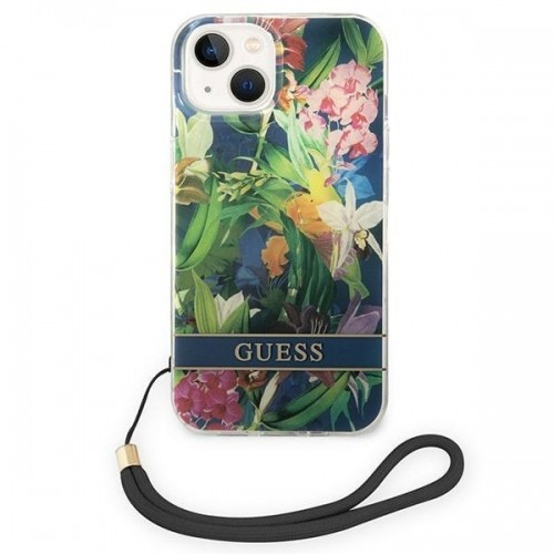 Guess GUOHCP14MHFLSB iPhone 14 Plus 6,7" niebieski|blue hardcase Flower Strap image 2