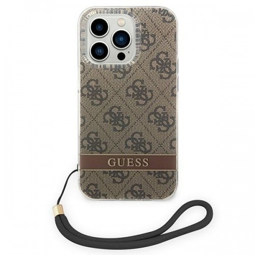 Guess GUOHCP14LH4STW iPhone 14 Pro 6,1" brązowy|brown hardcase 4G Print Strap image 2