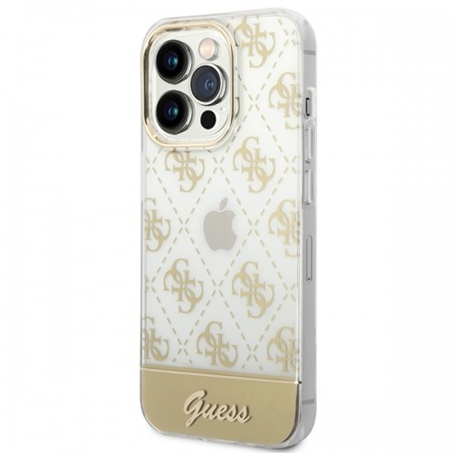 Guess PC|TPU Peony Glitter Script Logo Case for iPhone 14 Pro Max Gold image 2