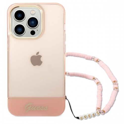 Guess PC|TPU Camera Outline Translucent Case with Strap for iPhone 14 Pro Max Pink image 2