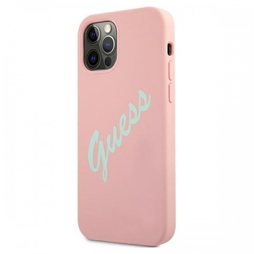 GUHCP12MLSVSPG Guess Silicone Vintage Green Script Cover for iPhone 12|12 Pro 6.1 Pink image 2