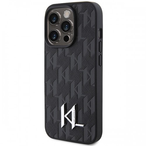 Karl Lagerfeld KLHCP15LPKLPKLK iPhone 15 Pro 6.1" czarny|black hardcase Leather Monogram Hot Stamp Metal Logo image 2