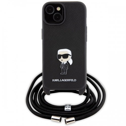 Karl Lagerfeld KLHCP15SSASKNPSK iPhone 15 6.1" hardcase czarny|black Crossbody Saffiano Monogram Metal Pin Karl & Choupette image 2