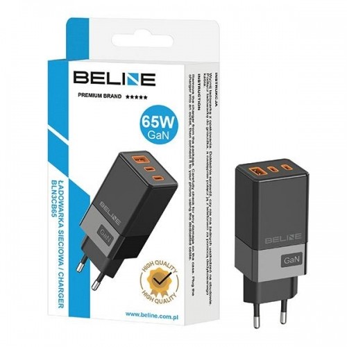 Beline Ład. siec. 2x USB-C + 1x USB 65W czarny|black (only head) PD 3.0 + QC 3.0  BLN3CB65 GaN image 2