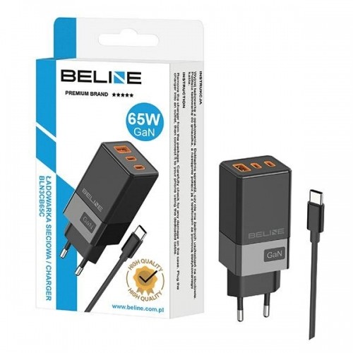 Beline Ład. siec. 2x USB-C + 1x USB 65W + kabel USB-C czarny|black PD 3.0 + QC 3.0  BLN3CB65C GaN image 2