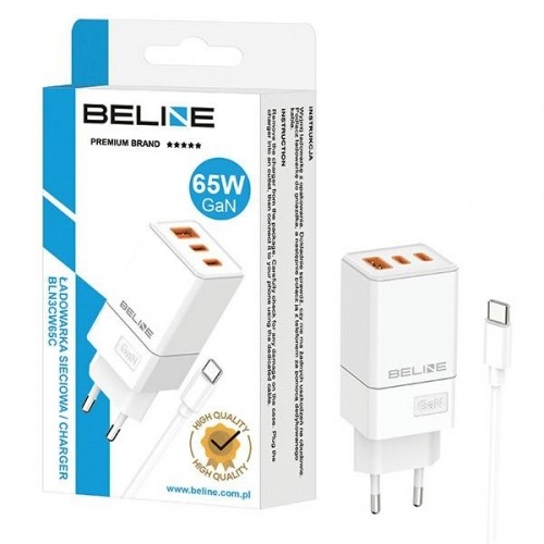 Beline Ład. siec. 2x USB-C + 1x USB 65W + kabel USB-C biały|white PD 3.0 + QC 3.0  BLN3CW65C GaN image 2