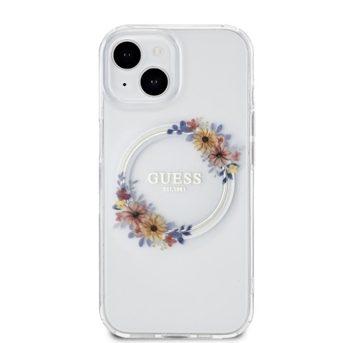 Guess PC|TPU Flowers Ring Glossy Logo MagSafe Case for iPhone 15 Transparent image 2