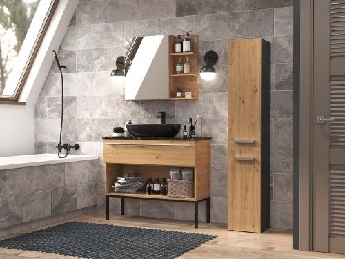 Top E Shop Topeshop NEL II ANT/ART bathroom storage cabinet Graphite, Oak image 2