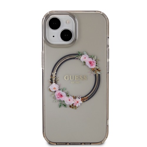 Guess PC|TPU Flowers Ring Glossy Logo MagSafe Case for iPhone 15 Black image 2